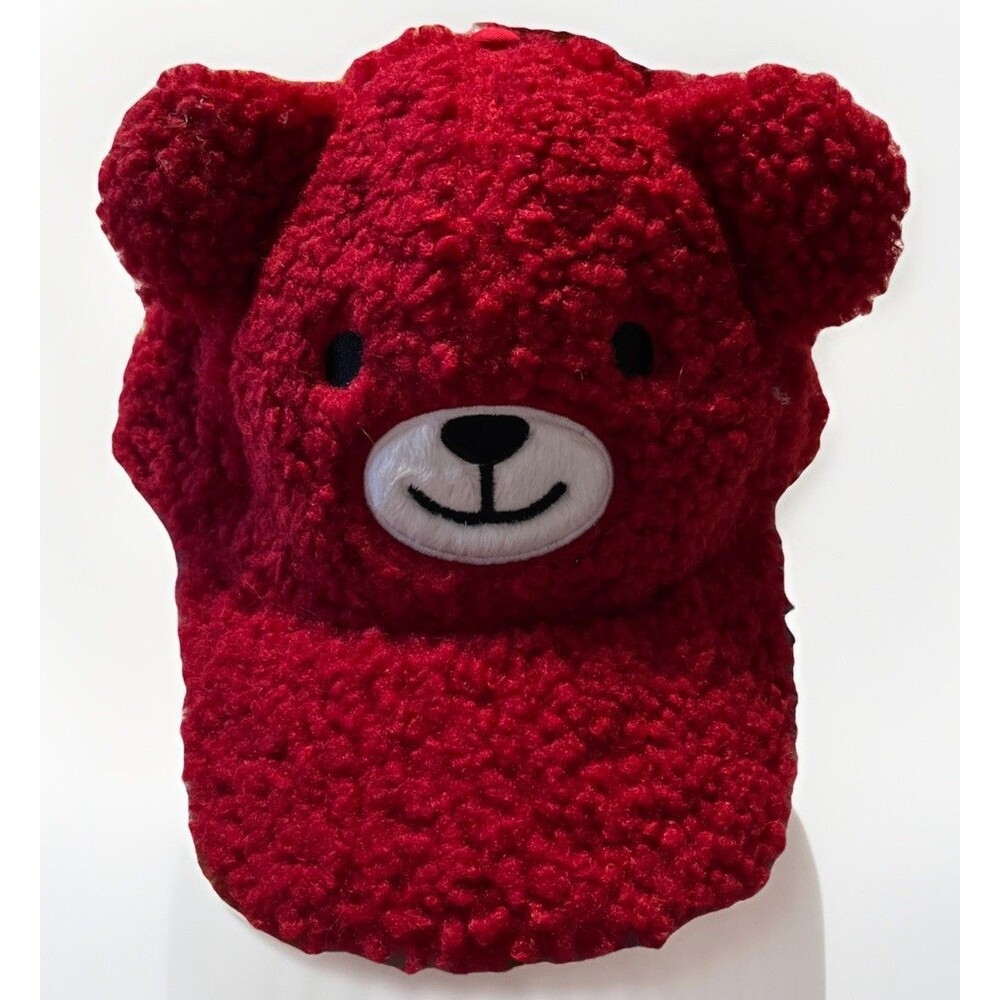 Way to Celebrate Red Sherpa Bear Baseball Cap Hat Strap back OS Adjustable